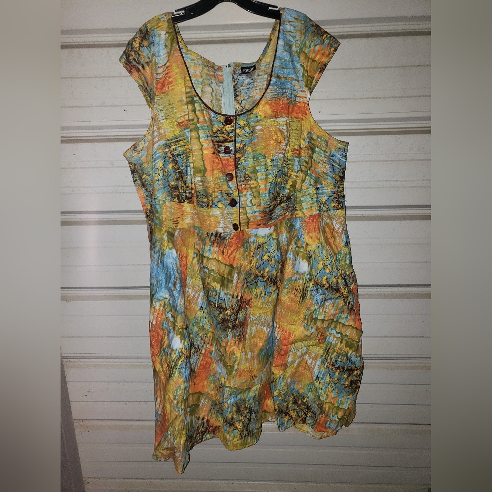 Plus Size 4X Retrolicious Dress Pinup 50s Style Orange Blue Modcloth